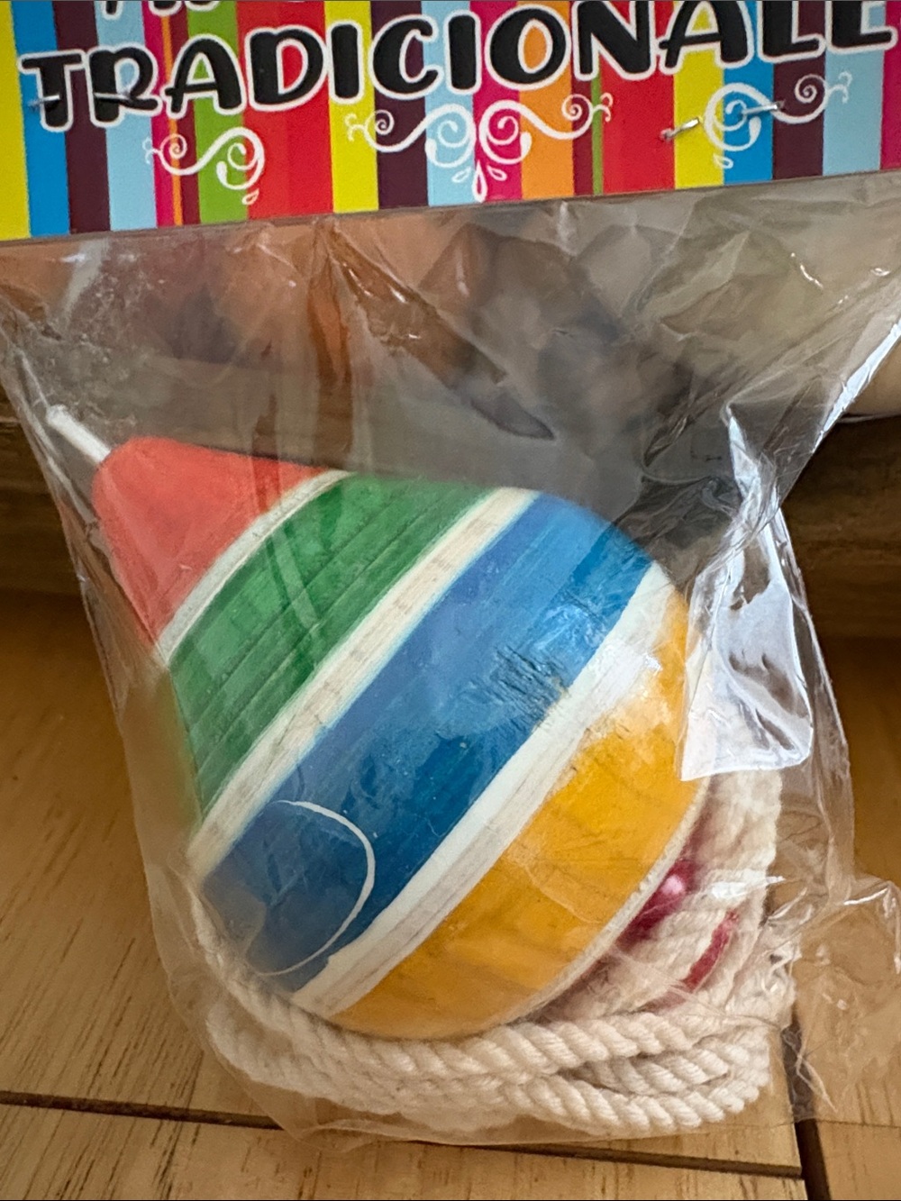 Tromp, Hand-Painted Striped Wooden Spinning Top – Multicolor